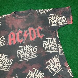 Vintage ACDC Shirt Mens L Black Red 1990 The Razors Edge All Over Print 90s Tee
